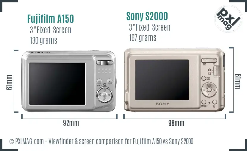 Fujifilm A150 vs Sony S2000 Screen and Viewfinder comparison
