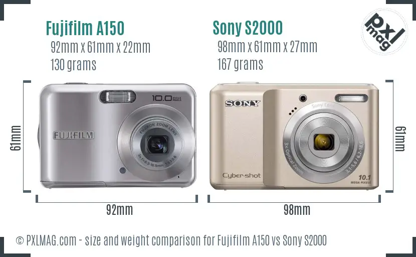 Fujifilm A150 vs Sony S2000 size comparison