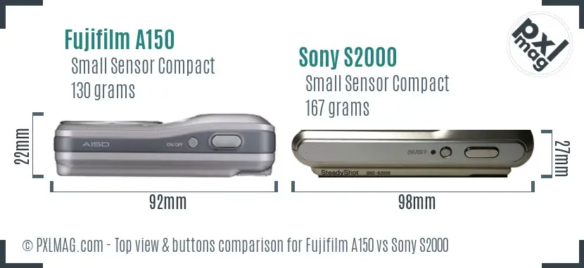 Fujifilm A150 vs Sony S2000 top view buttons comparison