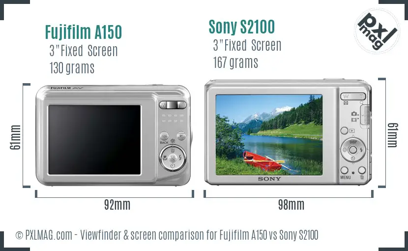 Fujifilm A150 vs Sony S2100 Screen and Viewfinder comparison Fujifilm A150 vs Sony S2100 Screen and Viewfinder comparison