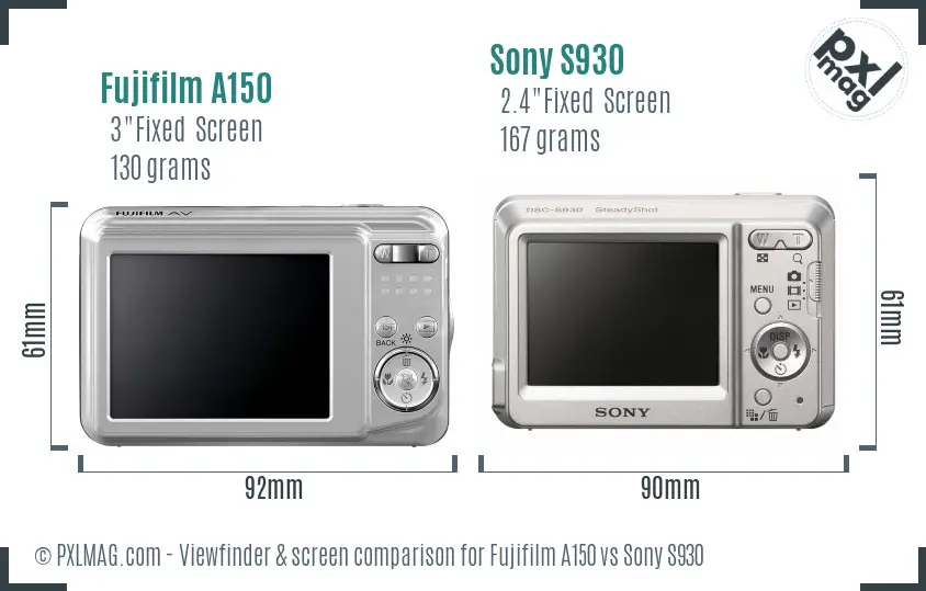 Fujifilm A150 vs Sony S930 Screen and Viewfinder comparison Fujifilm A150 vs Sony S930 Screen and Viewfinder comparison