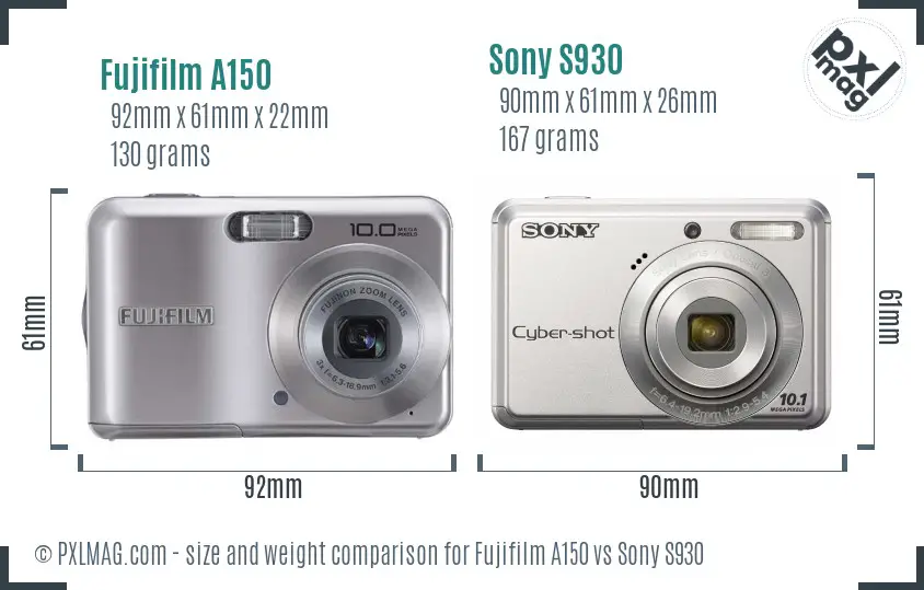 Fujifilm A150 vs Sony S930 size comparison Fujifilm A150 vs Sony S930 size comparison