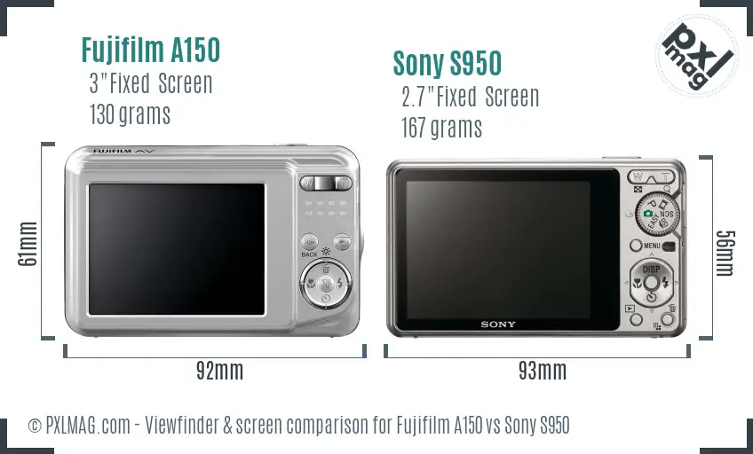 Fujifilm A150 vs Sony S950 Screen and Viewfinder comparison
