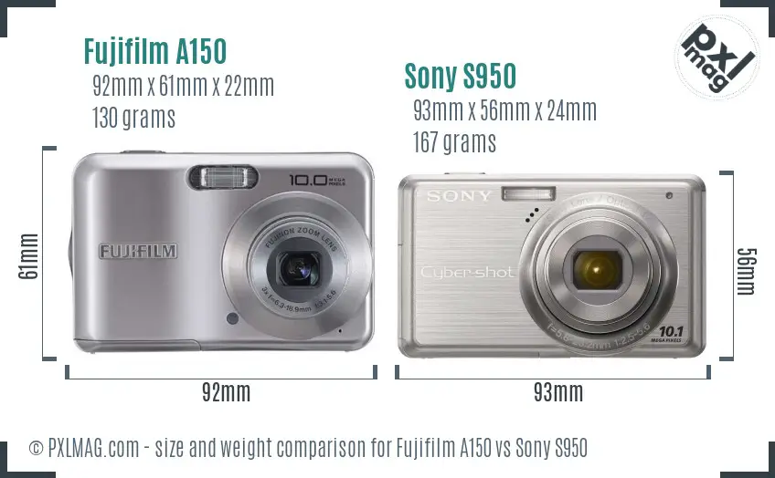 Fujifilm A150 vs Sony S950 size comparison