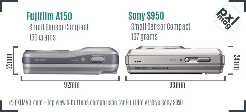 Fujifilm A150 vs Sony S950 top view buttons comparison
