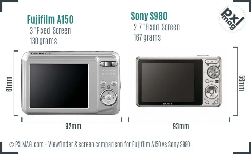 Fujifilm A150 vs Sony S980 Screen and Viewfinder comparison