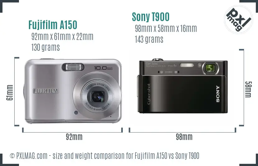 Fujifilm A150 vs Sony T900 size comparison Fujifilm A150 vs Sony T900 size comparison