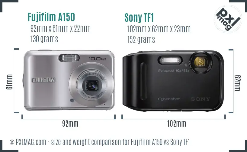 Fujifilm A150 vs Sony TF1 size comparison