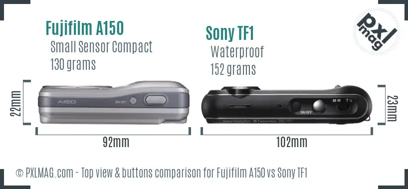 Fujifilm A150 vs Sony TF1 top view buttons comparison