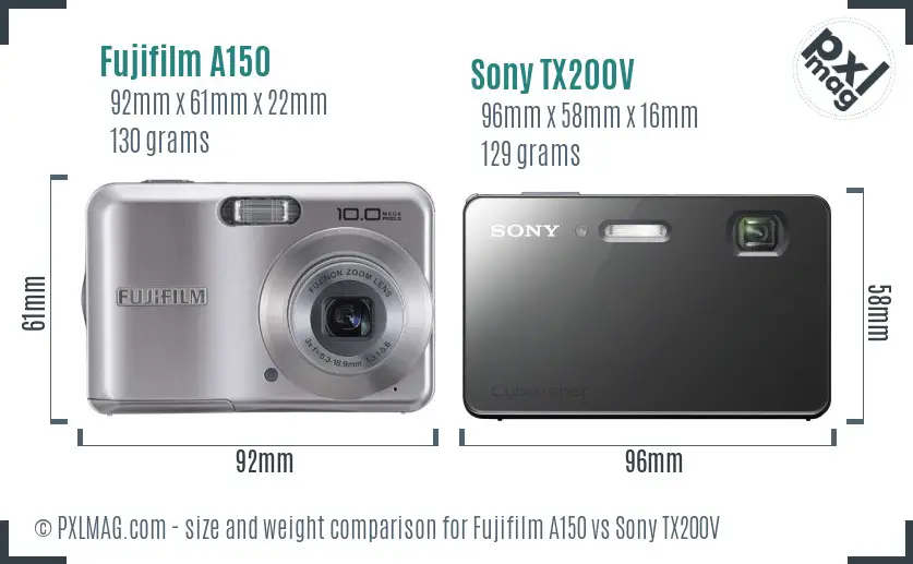 Fujifilm A150 vs Sony TX200V size comparison