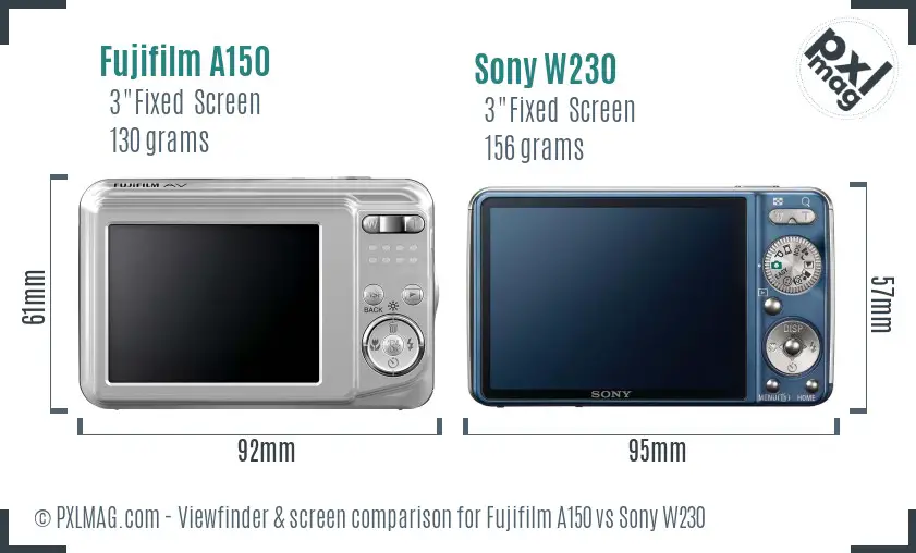 Fujifilm A150 vs Sony W230 Screen and Viewfinder comparison