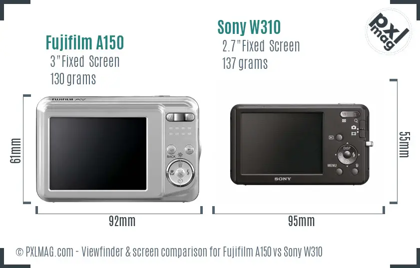 Fujifilm A150 vs Sony W310 Screen and Viewfinder comparison