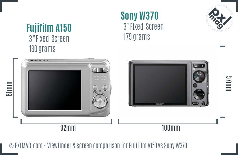 Fujifilm A150 vs Sony W370 Screen and Viewfinder comparison