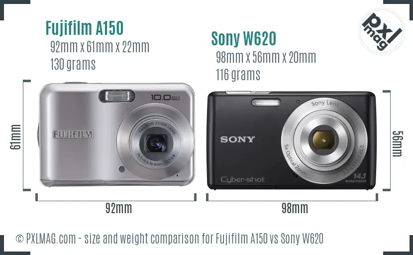 Fujifilm A150 vs Sony W620 size comparison Fujifilm A150 vs Sony W620 size comparison