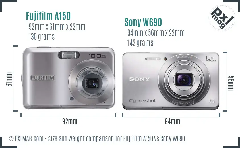 Fujifilm A150 vs Sony W690 size comparison