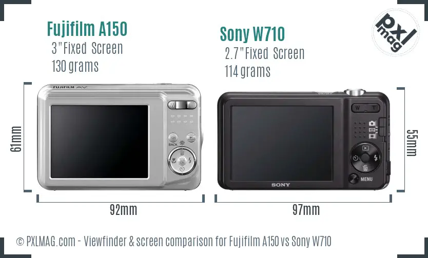 Fujifilm A150 vs Sony W710 Screen and Viewfinder comparison