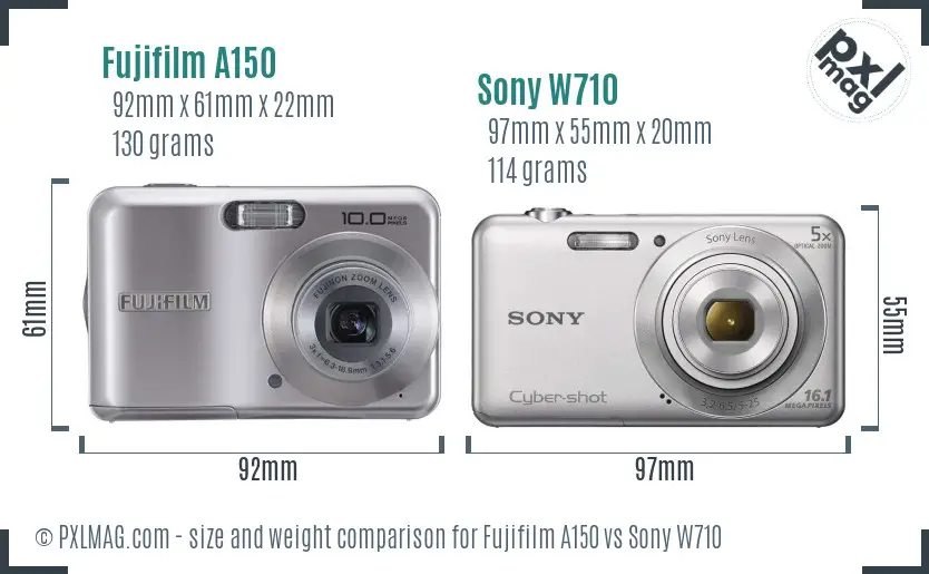 Fujifilm A150 vs Sony W710 size comparison