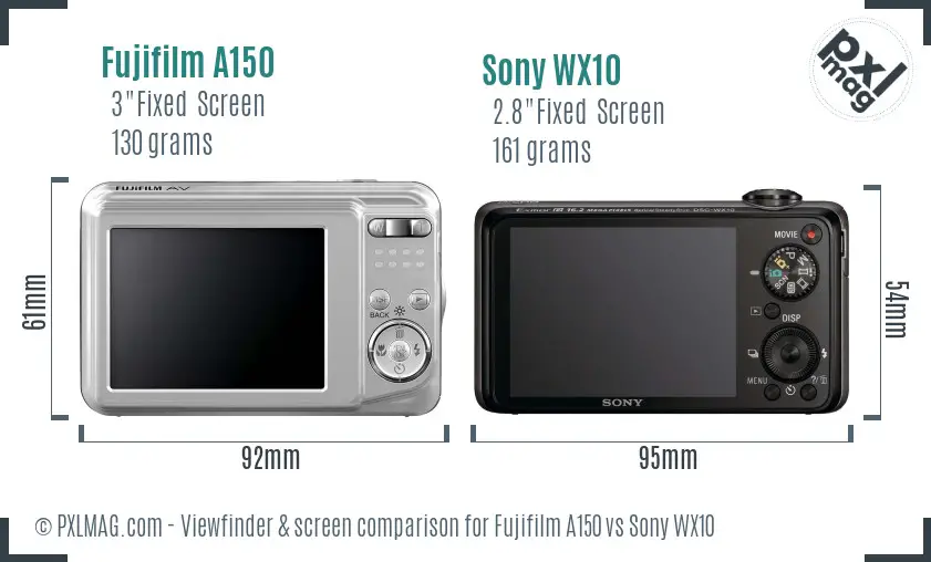 Fujifilm A150 vs Sony WX10 Screen and Viewfinder comparison