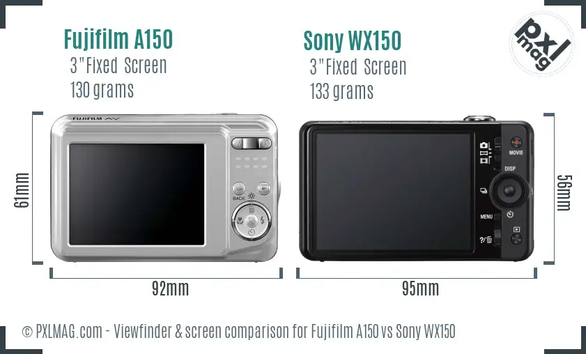 Fujifilm A150 vs Sony WX150 Screen and Viewfinder comparison