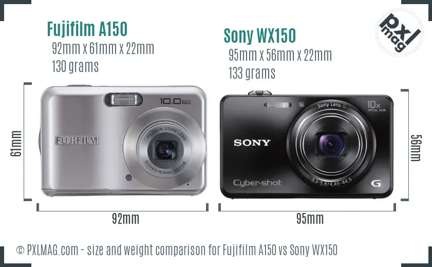 Fujifilm A150 vs Sony WX150 size comparison
