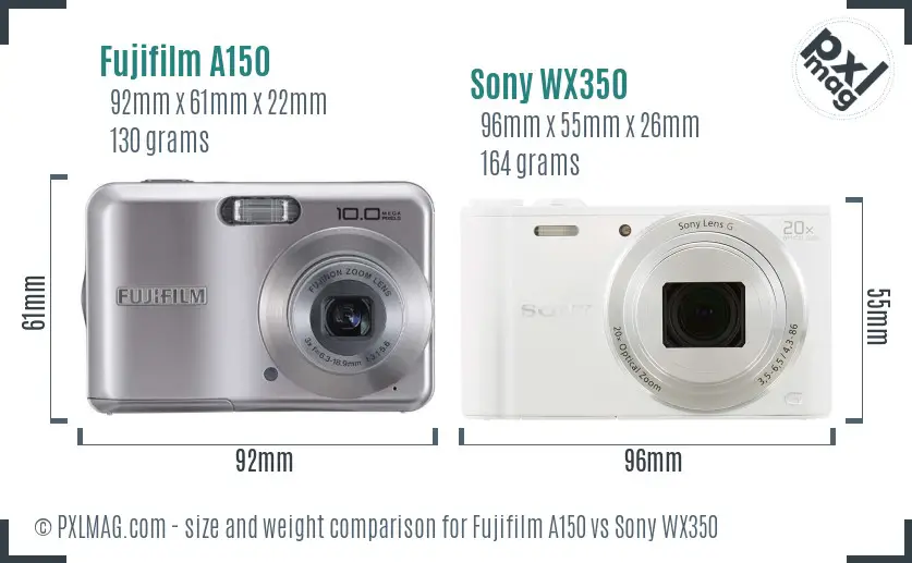 Fujifilm A150 vs Sony WX350 size comparison