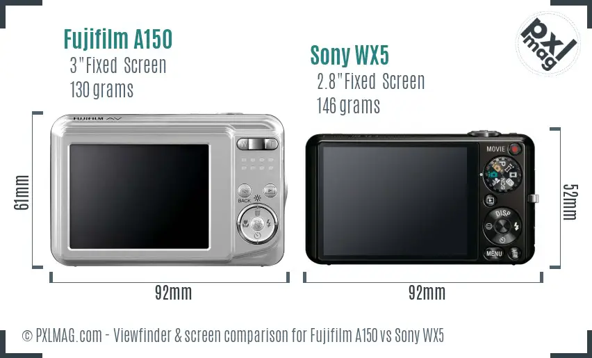 Fujifilm A150 vs Sony WX5 Screen and Viewfinder comparison