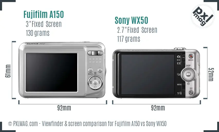 Fujifilm A150 vs Sony WX50 Screen and Viewfinder comparison