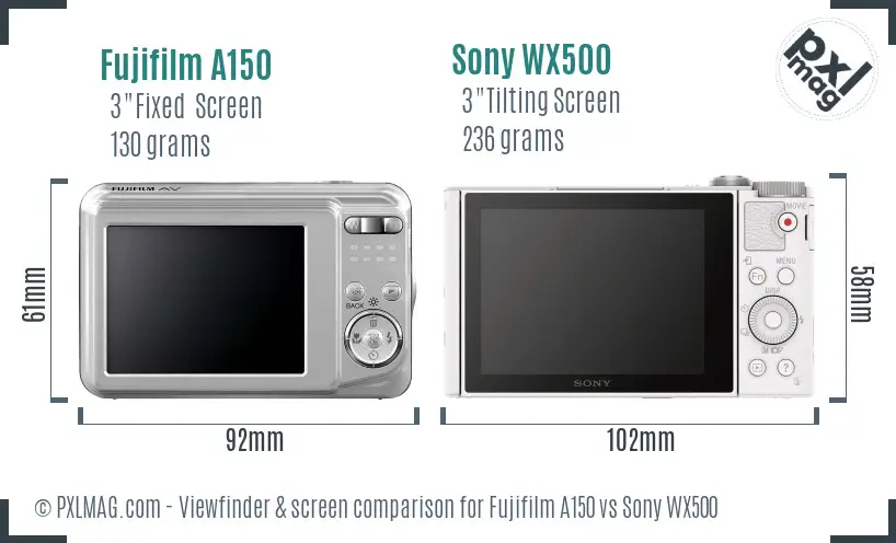 Fujifilm A150 vs Sony WX500 Screen and Viewfinder comparison Fujifilm A150 vs Sony WX500 Screen and Viewfinder comparison