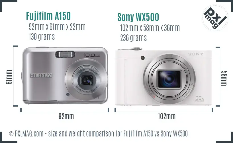 Fujifilm A150 vs Sony WX500 size comparison Fujifilm A150 vs Sony WX500 size comparison