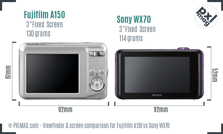 Fujifilm A150 vs Sony WX70 Screen and Viewfinder comparison