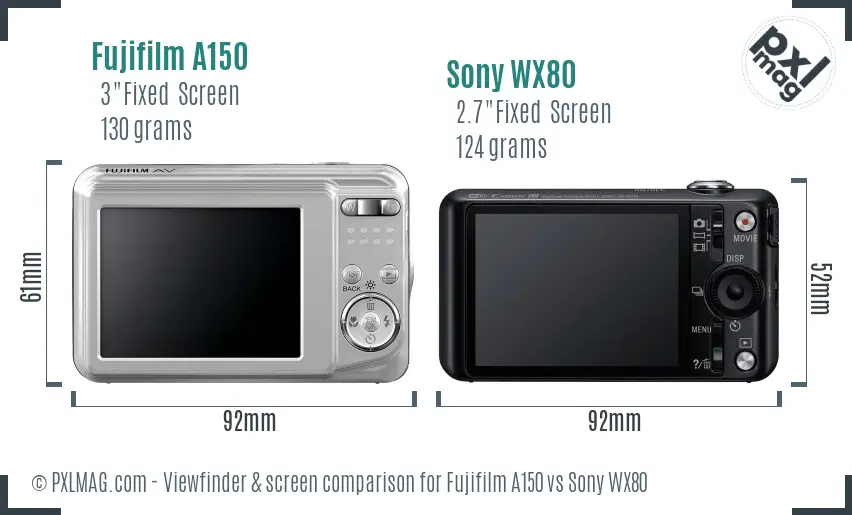 Fujifilm A150 vs Sony WX80 Screen and Viewfinder comparison