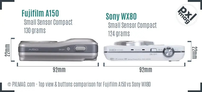 Fujifilm A150 vs Sony WX80 top view buttons comparison