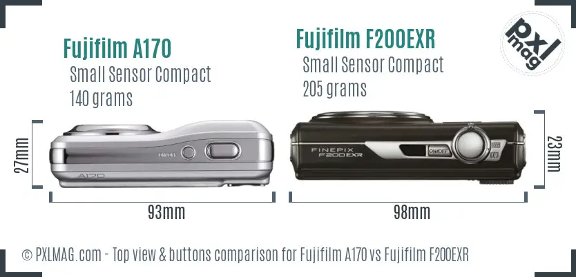 Fujifilm A170 vs Fujifilm F200EXR top view buttons comparison