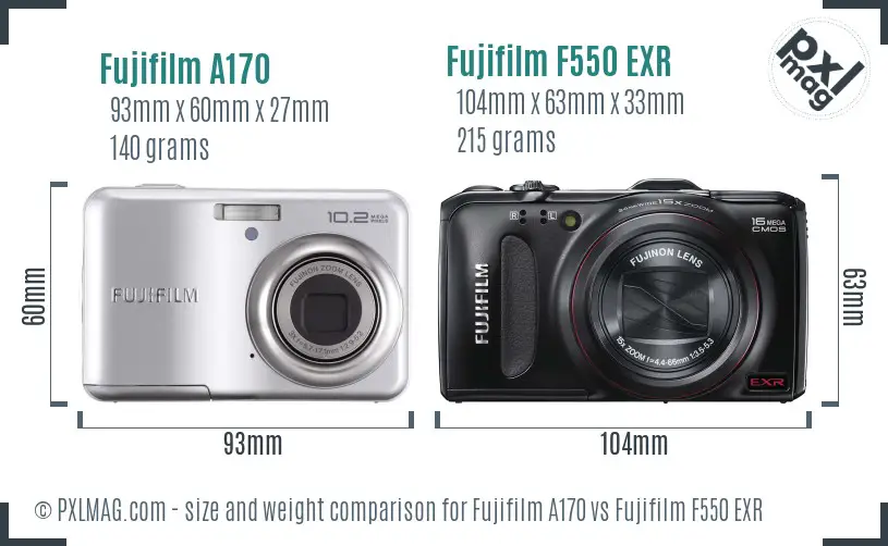 Fujifilm A170 vs Fujifilm F550 EXR size comparison