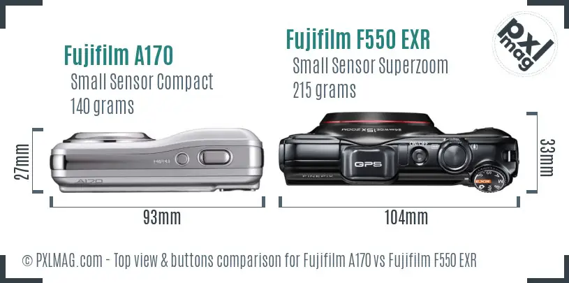 Fujifilm A170 vs Fujifilm F550 EXR top view buttons comparison