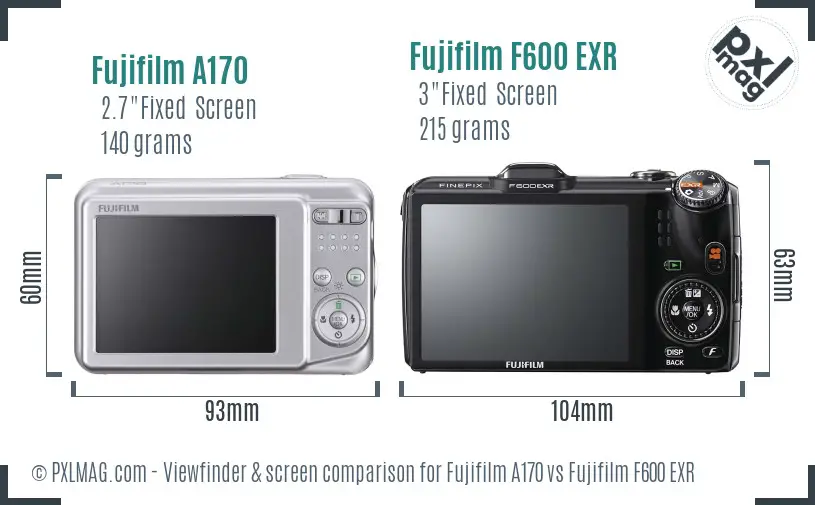 Fujifilm A170 vs Fujifilm F600 EXR Screen and Viewfinder comparison