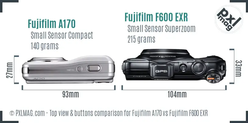 Fujifilm A170 vs Fujifilm F600 EXR top view buttons comparison
