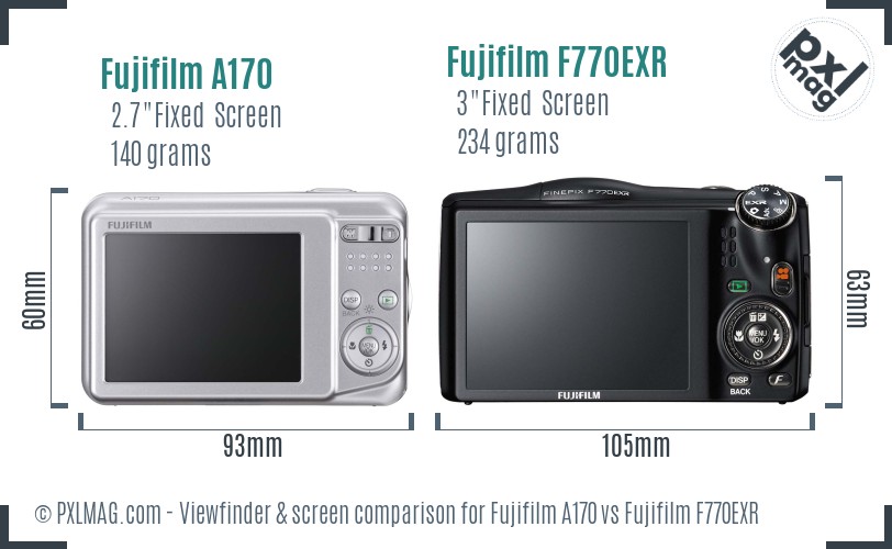 Fujifilm A170 vs Fujifilm F770EXR Screen and Viewfinder comparison