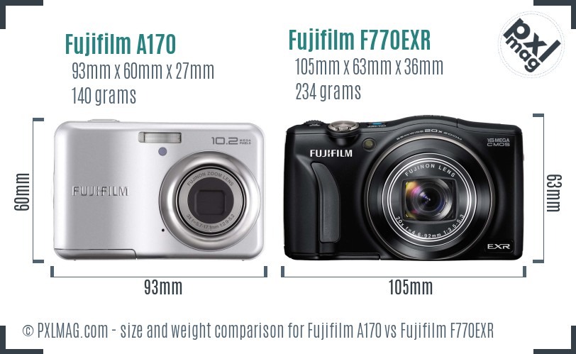 Fujifilm A170 vs Fujifilm F770EXR size comparison