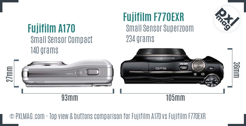 Fujifilm A170 vs Fujifilm F770EXR top view buttons comparison