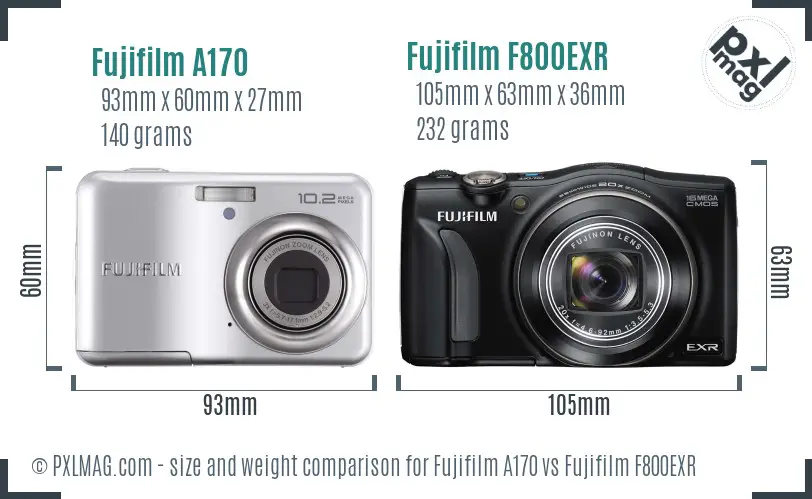 Fujifilm A170 vs Fujifilm F800EXR size comparison