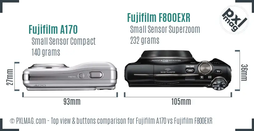 Fujifilm A170 vs Fujifilm F800EXR top view buttons comparison