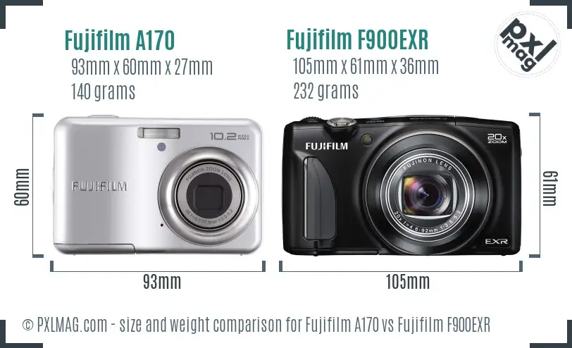 Fujifilm A170 vs Fujifilm F900EXR size comparison