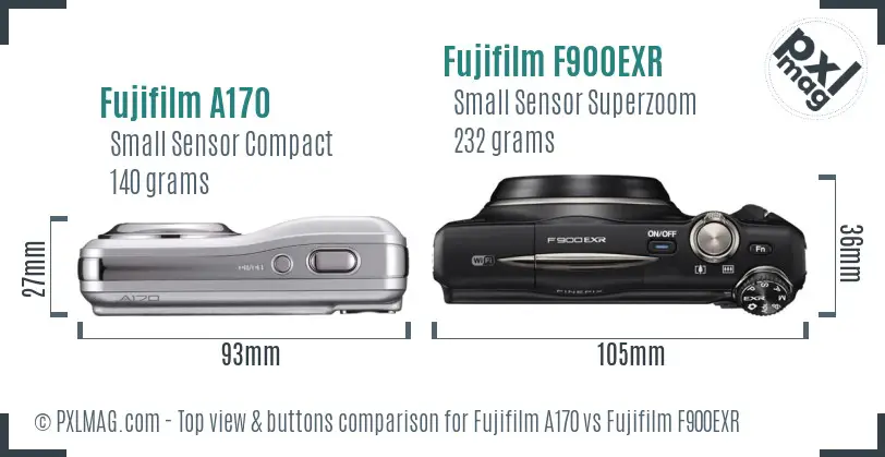 Fujifilm A170 vs Fujifilm F900EXR top view buttons comparison