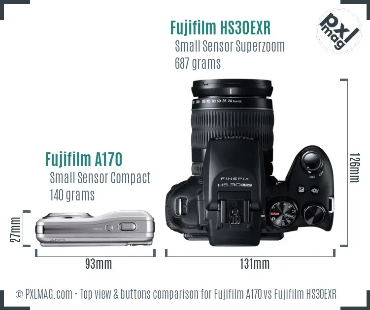 Fujifilm A170 vs Fujifilm HS30EXR top view buttons comparison