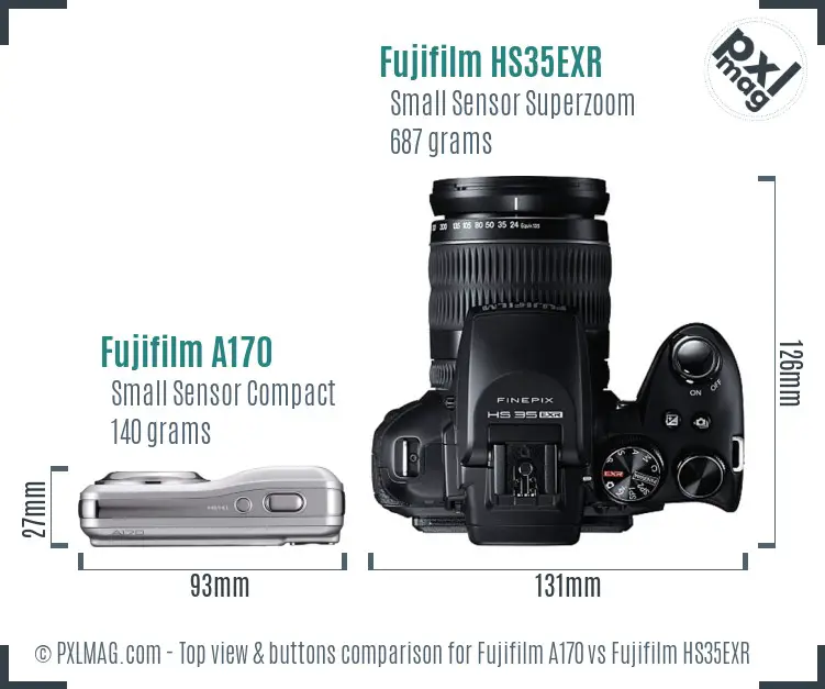 Fujifilm A170 vs Fujifilm HS35EXR top view buttons comparison Fujifilm A170 vs Fujifilm HS35EXR top view buttons comparison