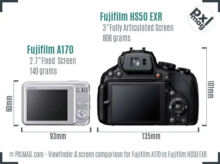 Fujifilm A170 vs Fujifilm HS50 EXR Screen and Viewfinder comparison