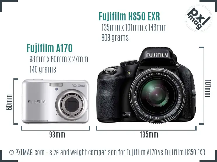Fujifilm A170 vs Fujifilm HS50 EXR size comparison