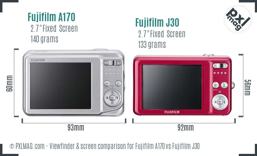 Fujifilm A170 vs Fujifilm J30 Screen and Viewfinder comparison