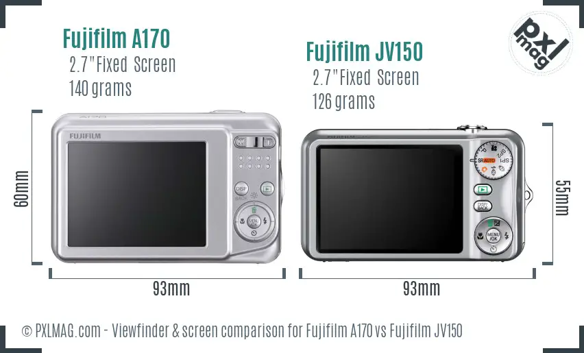 Fujifilm A170 vs Fujifilm JV150 Screen and Viewfinder comparison